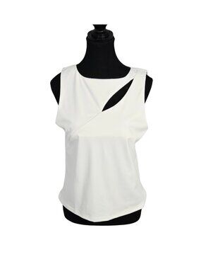 NWOT | Alabaster White Asymmetrical Slash Cutout Top Sleeveless Modern | XL